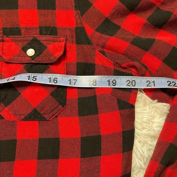 BC Clothing Jacket Pearl Snap Shirt Fleece Lined Red Black Checkered Womens Smal - Picture 6 of 9